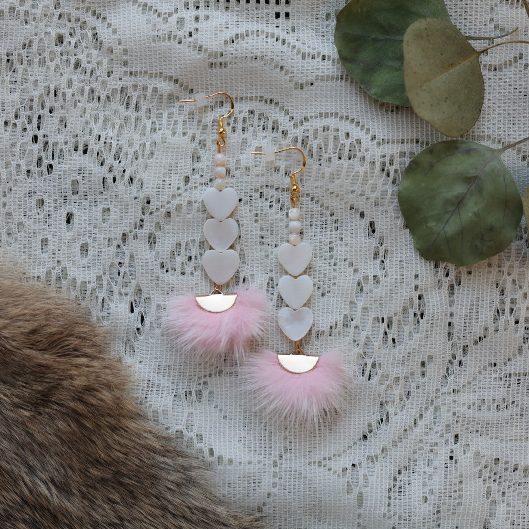 Prairie Sage Beadwork Mother of Pearl & Mink Drop Earrings