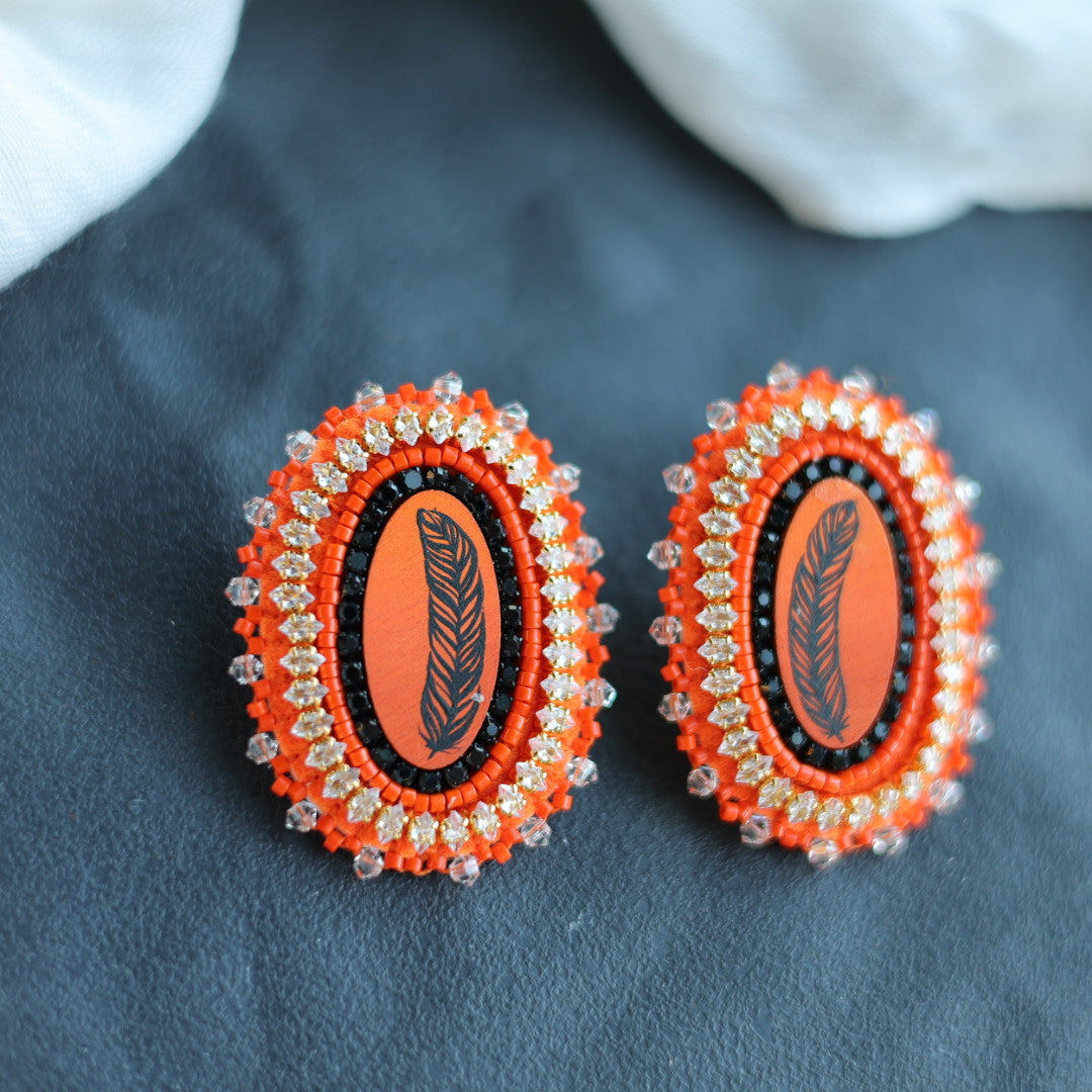 Beth Rose Designs Orange Feather Earrings