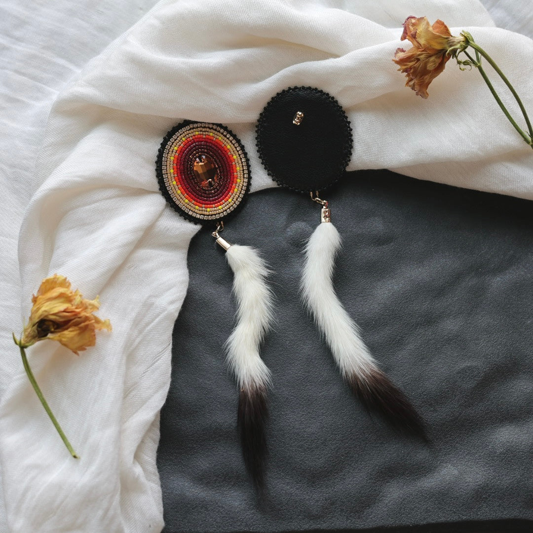 Beth Rose Designs Beaded Fire Colour & Ermine Tail Earrings