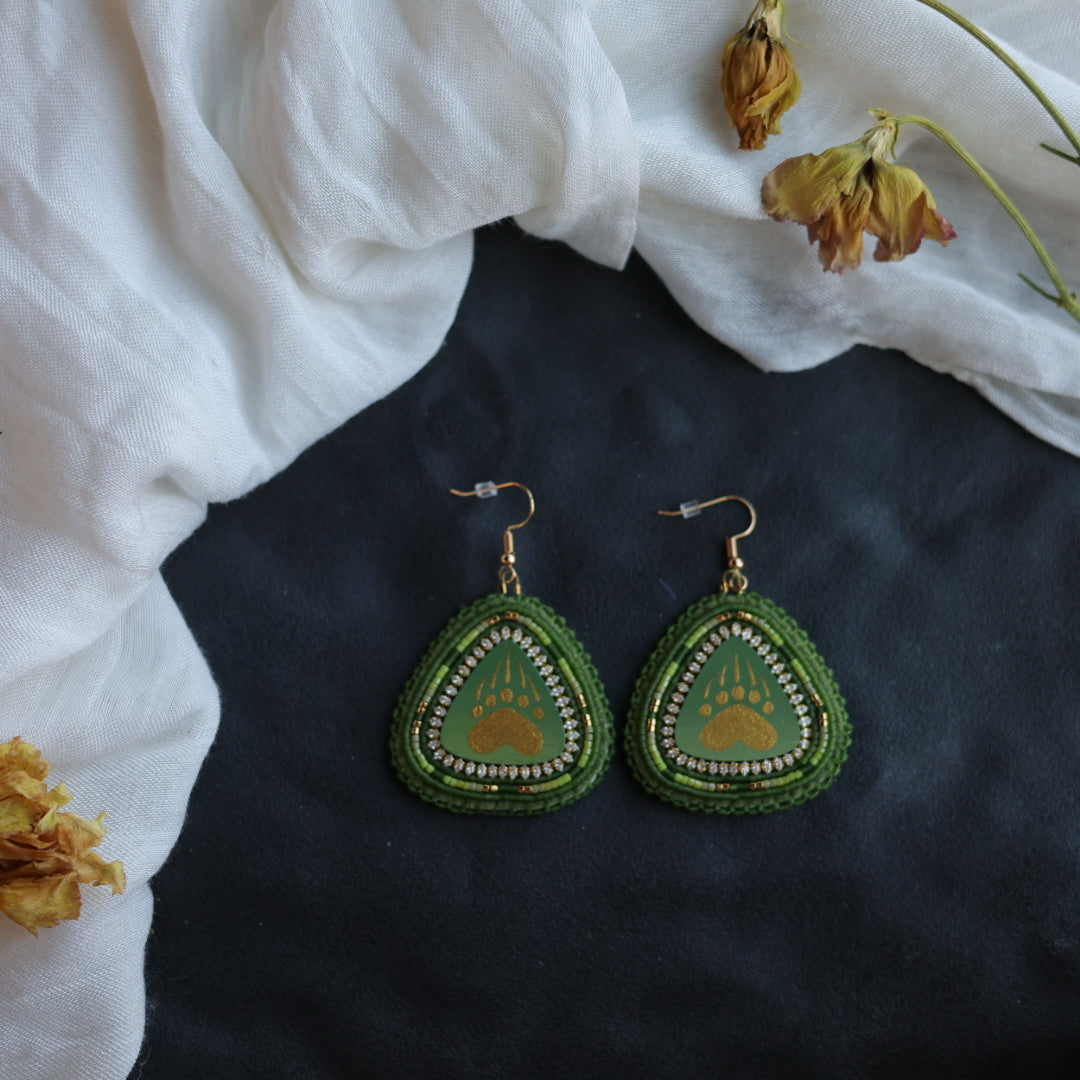Beth Rose Designs Green & Gold Bearpaw Earrings