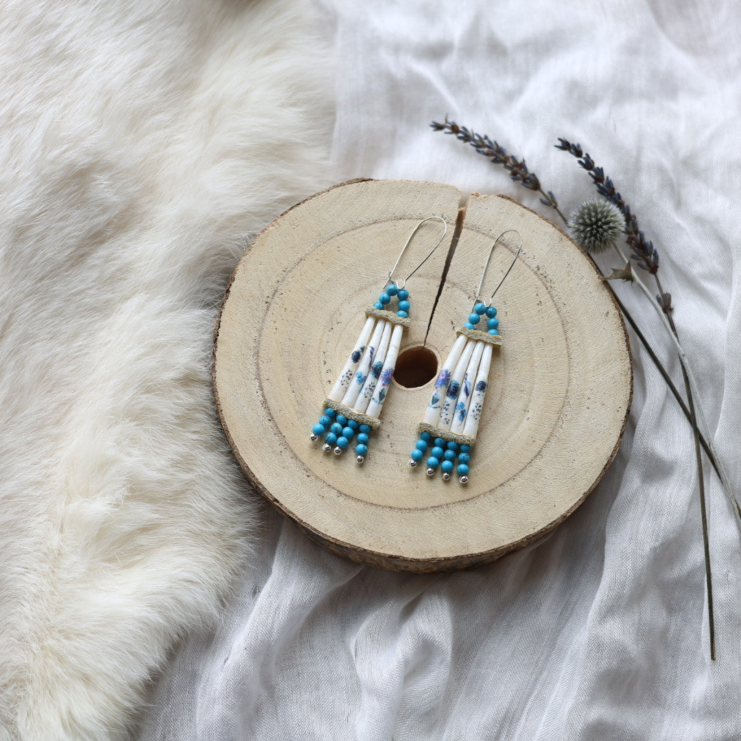 Janet L. Stacked Dentalium Earrings