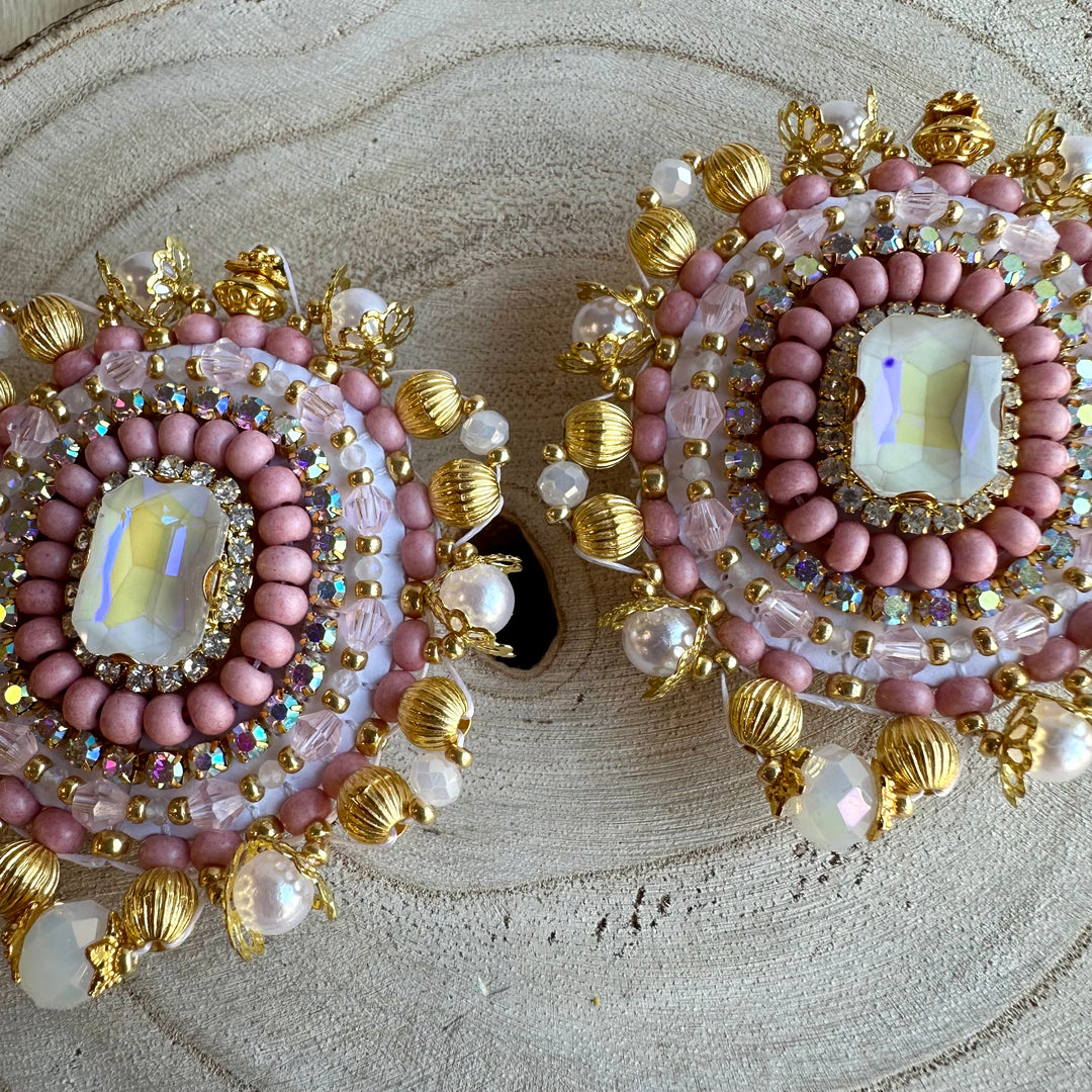 Kristina Cardinal Beaded Nude Earrings