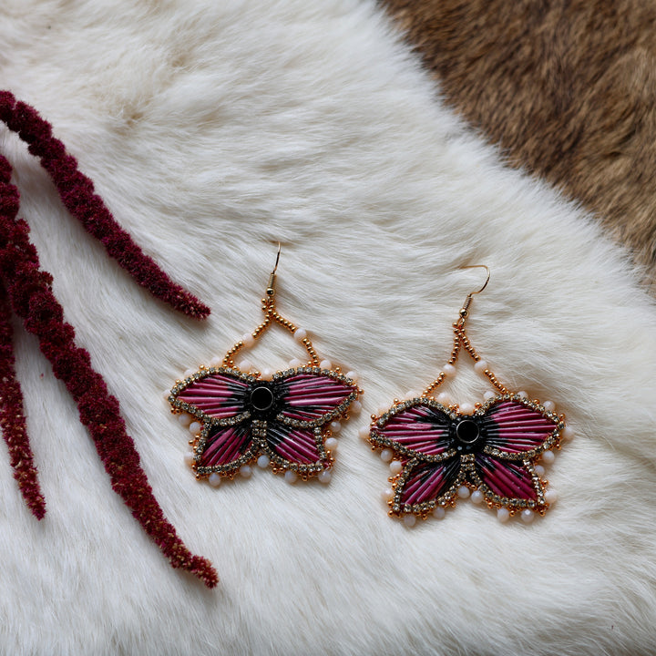 Mercedes G. Maroon Quill Half Floral Earrings