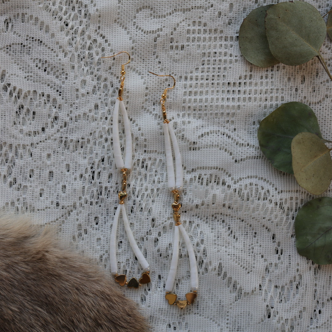 Prairie Sage Beadwork Looping 2 Tiered Dentalium Drop Earrings