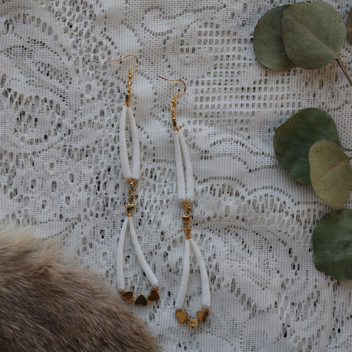 Prairie Sage Beadwork Looping 2 Tiered Dentalium Drop Earrings