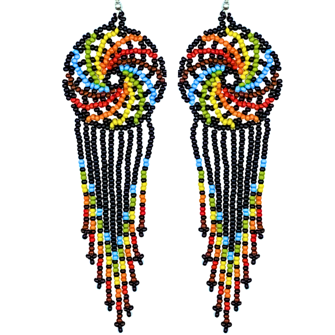 Tribal Root Pinwheel Fringe Earrings