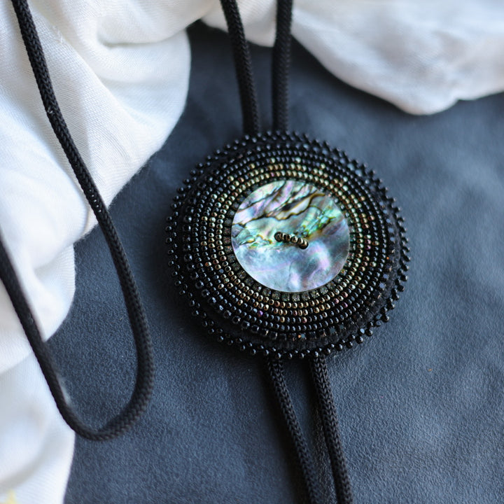 Beth Rose Designs Beaded Abalone Bolo Tie