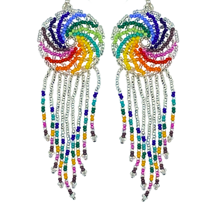 Tribal Root Pinwheel Fringe Earrings