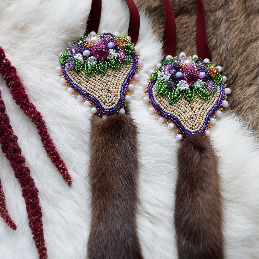 Mercedes G. Beaded Strawberry Hair Ties With Mink Detail