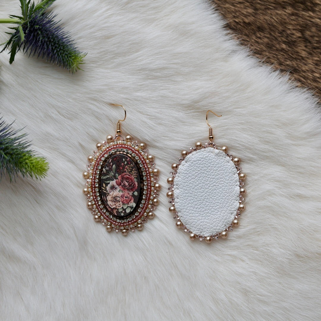 Mercedes G. Pink Champagne Floral Cab Beaded Earrings