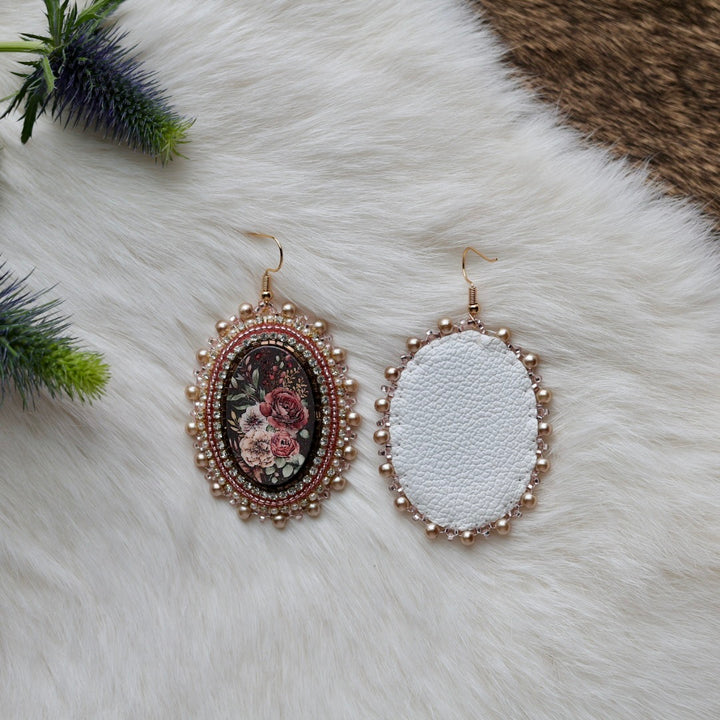 Mercedes G. Pink Champagne Floral Cab Beaded Earrings