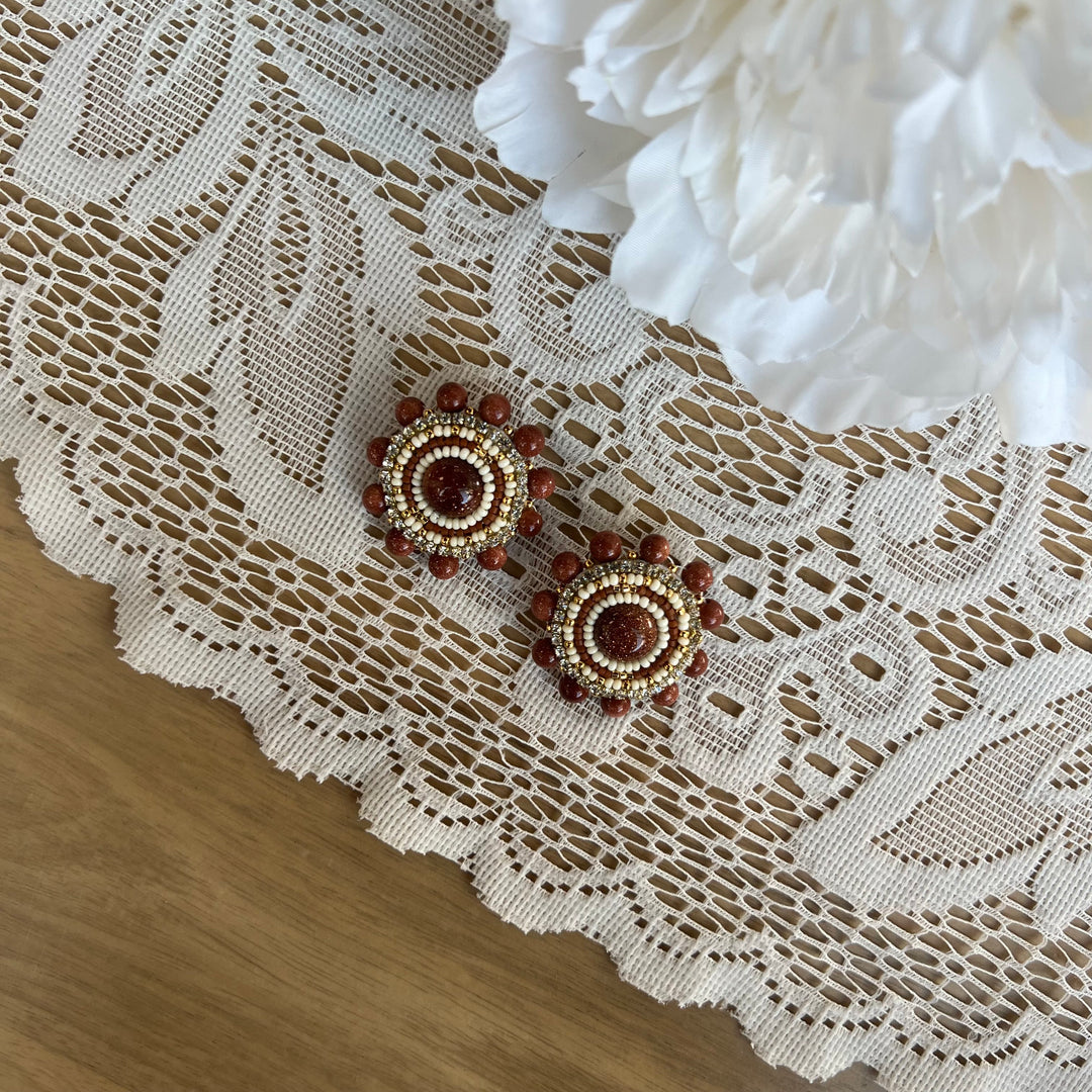 Emmiline Beadz Golden Sandstone Beaded Earrings