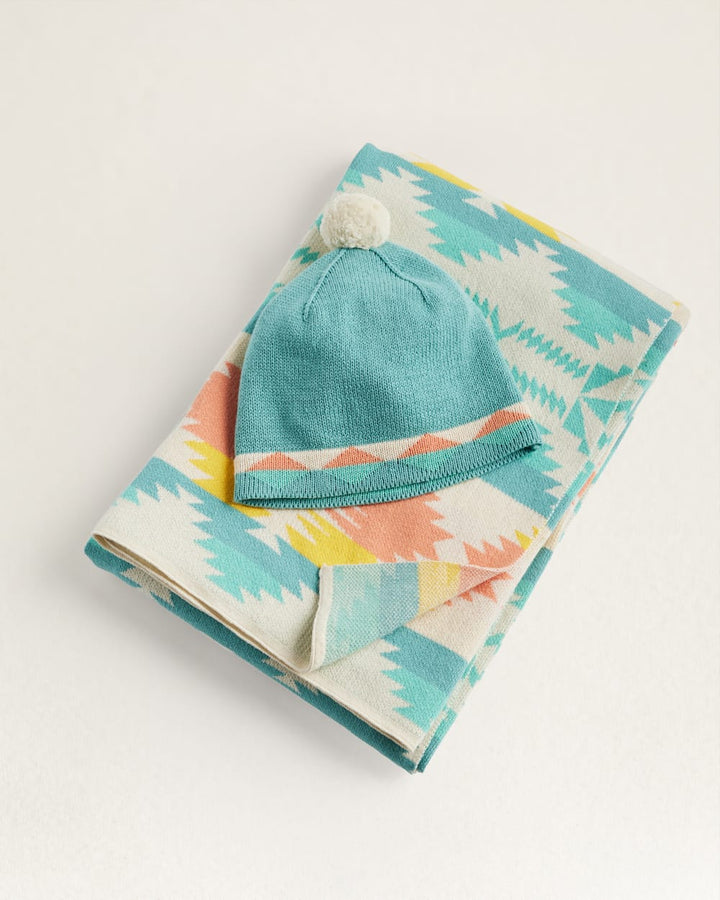 Pendleton Tan Multi Knit Baby Blanket With Beanie