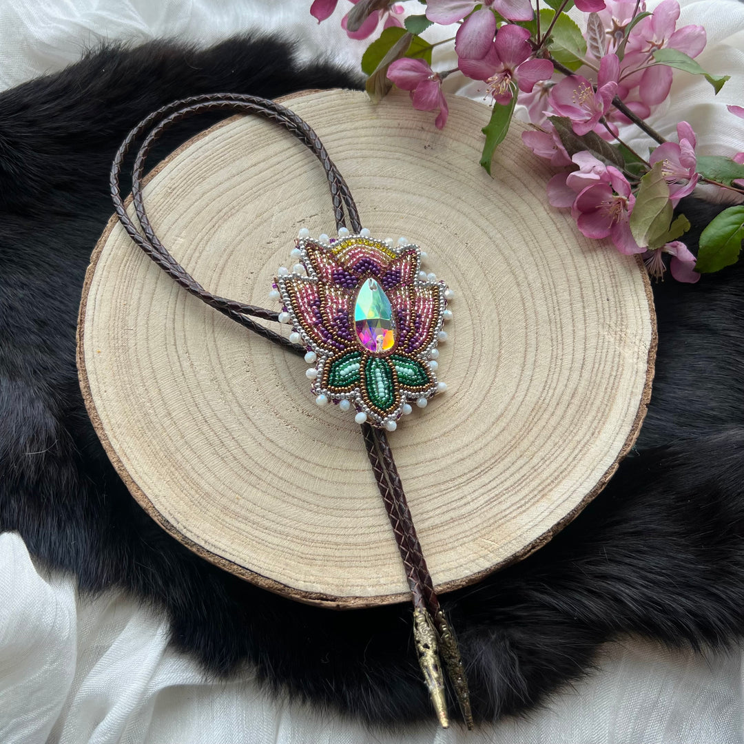 Ironstar Co. Crystal Blossom Beaded Bolo Tie