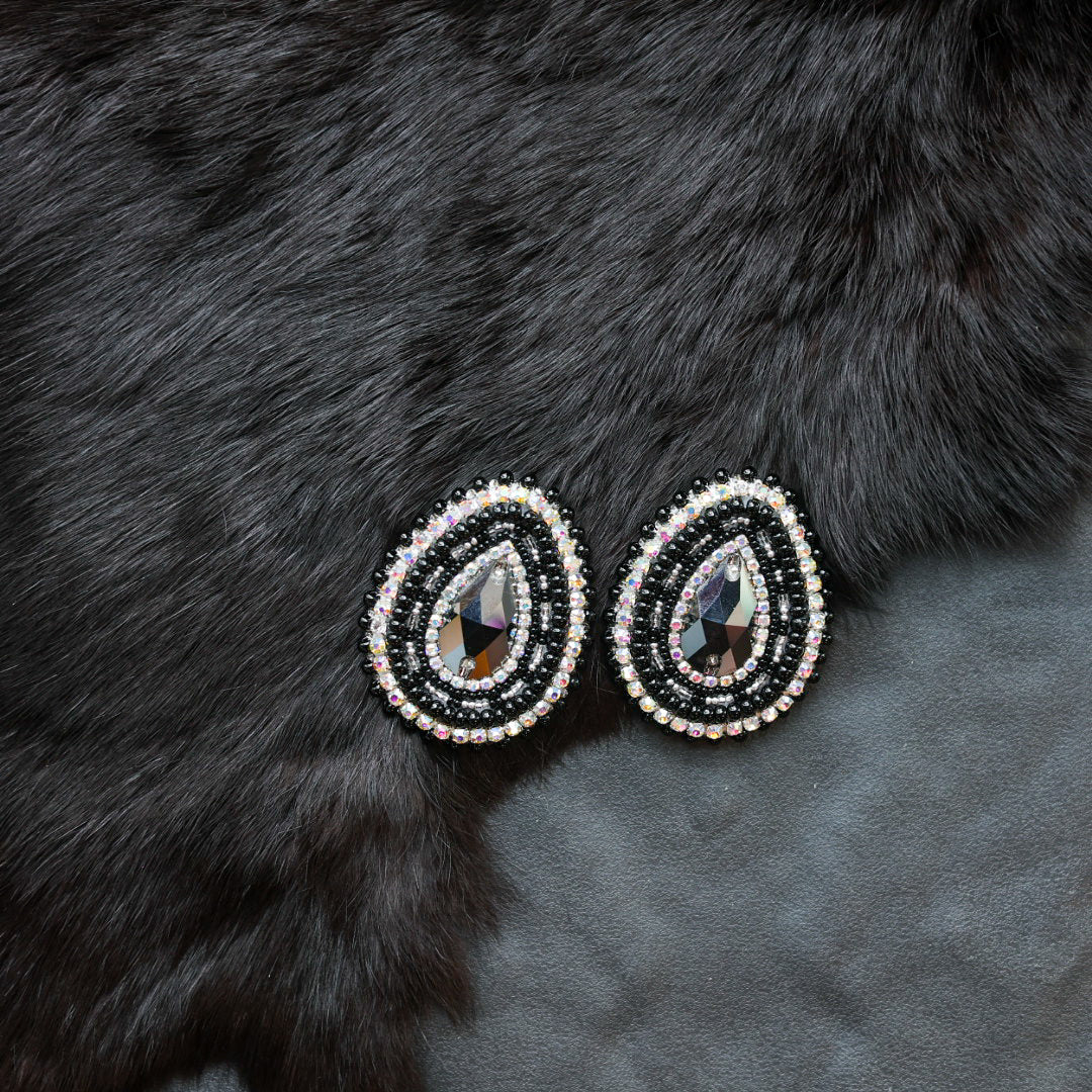 Helen O. Beaded Black Teardrop Earrings