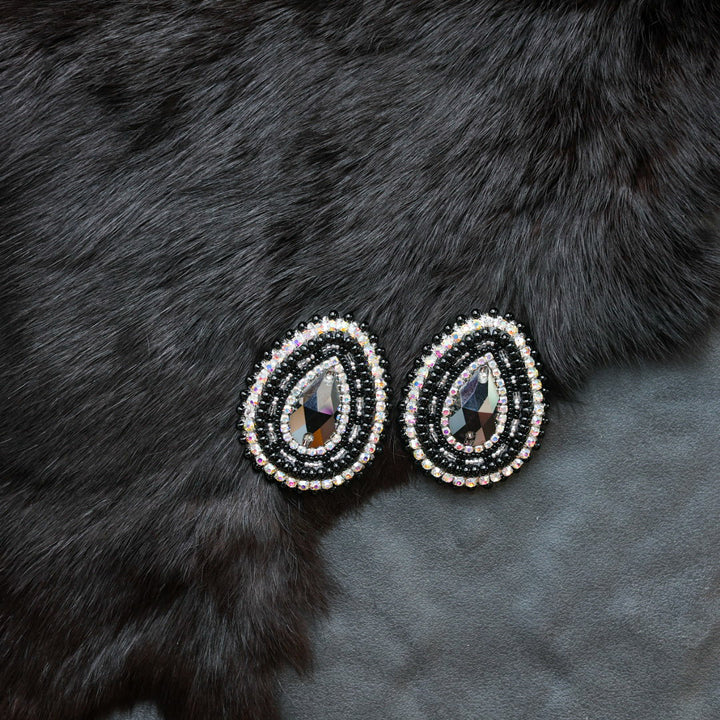 Helen O. Beaded Black Teardrop Earrings