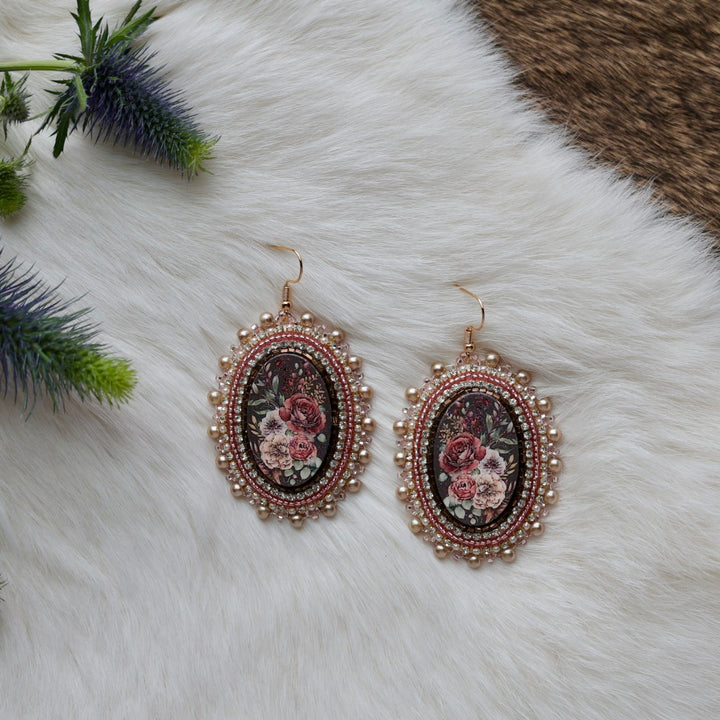 Mercedes G. Pink Champagne Floral Cab Beaded Earrings