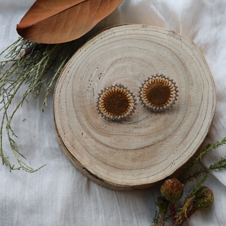 Boreal Forest Beads Simple Beaded Moose Hide Round Studs