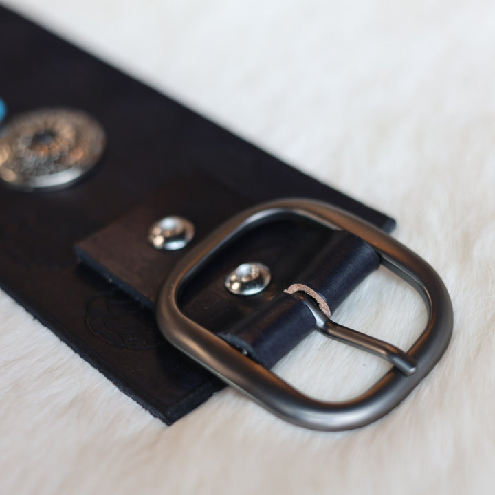 Iskotew Pahkekin Children's 21" Eagle Stamped Leather Belt