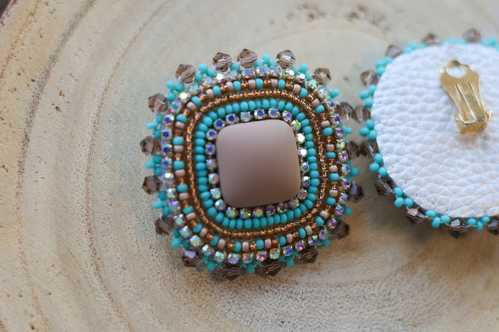 Nikki P. Turquoise & Brown Clip-on Earrings