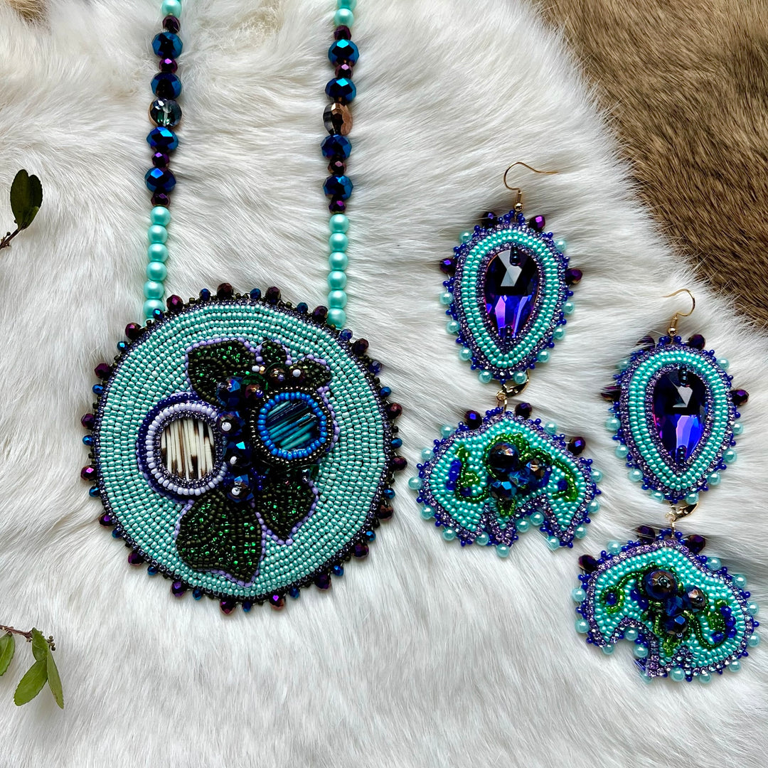 Mercedes G. Blueberry Medallion & Bison Earrings