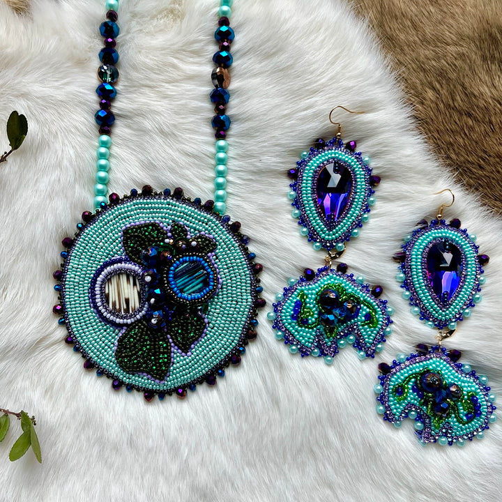 Mercedes G. Blueberry Medallion & Bison Earrings