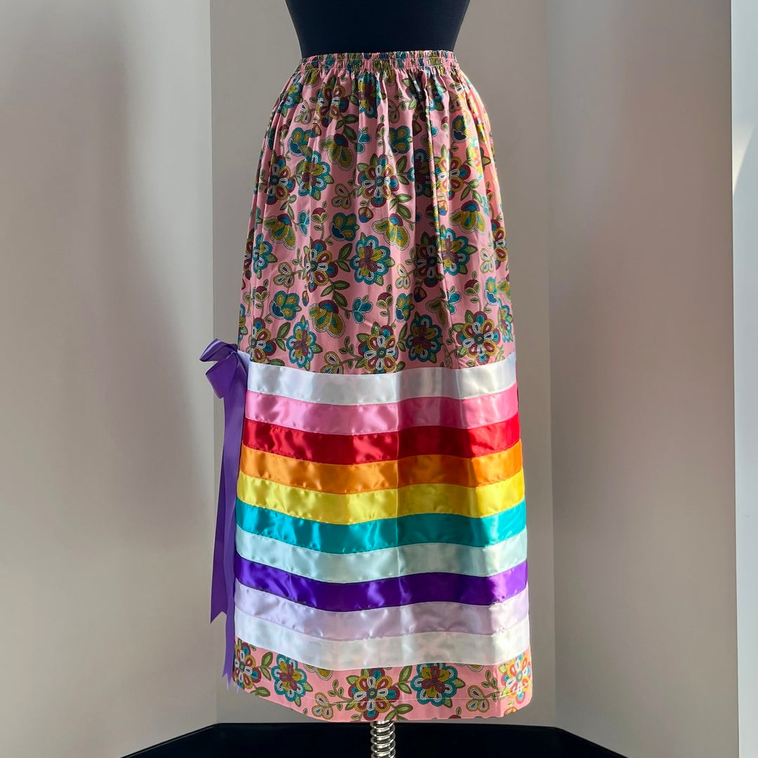 Margaret R. Pink Beaded Floral Pattern Ribbon Skirt