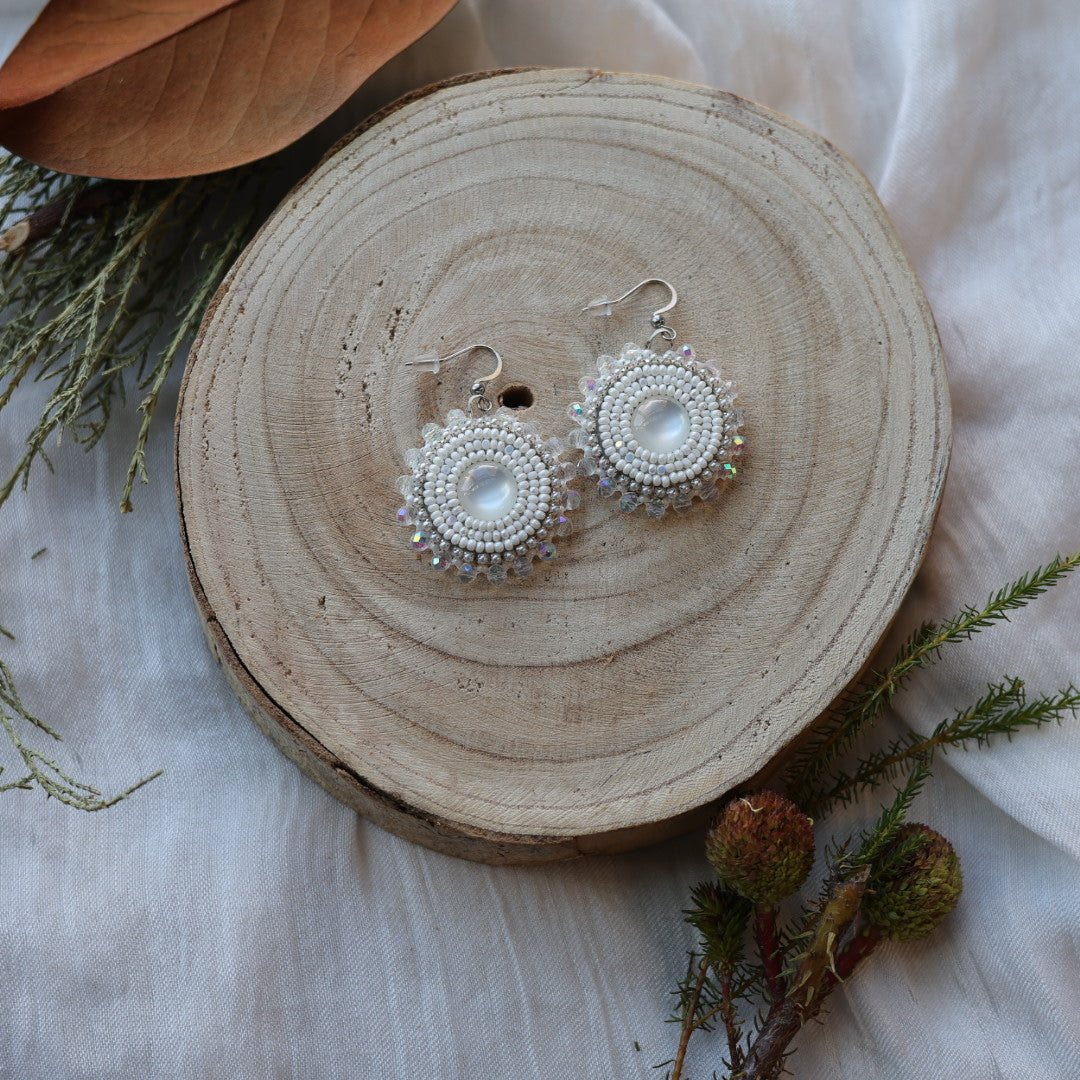 Boreal Forest Beads Pearlescent Round Beaded Earrings