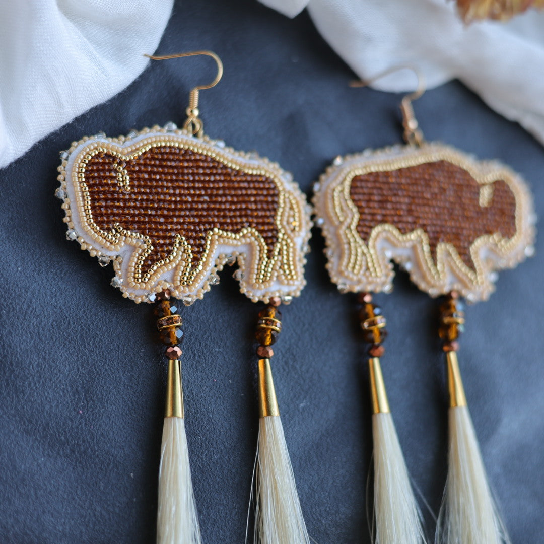 Beth Rose Designs Bison Beaded & Horsehair Earrings