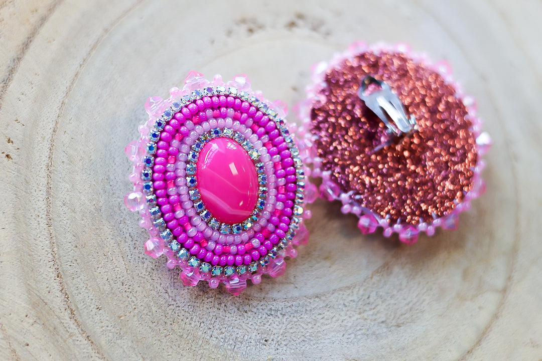 Nikki P. Oval Hot Pink Clip-on Earrings