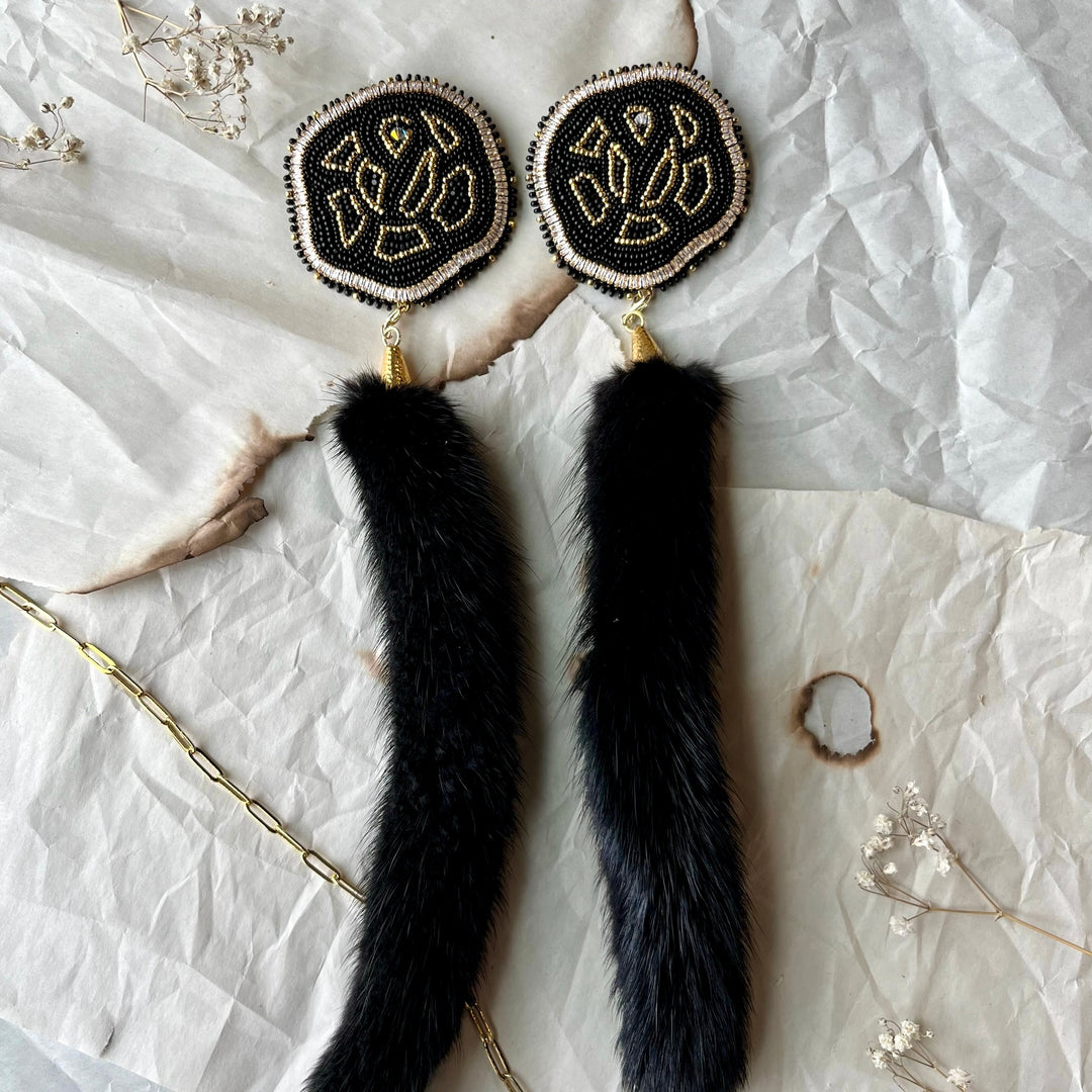 TLee Beads Convertible Beaded Rose & Mink Earrings
