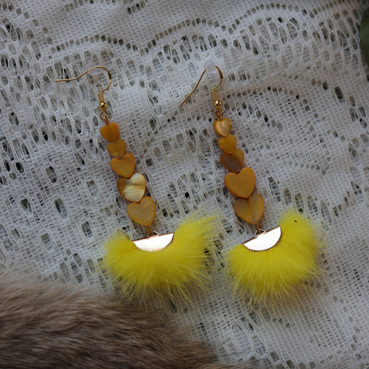 Prairie Sage Beadwork Dyed Mother of Pearl & Mink Drop Earrings