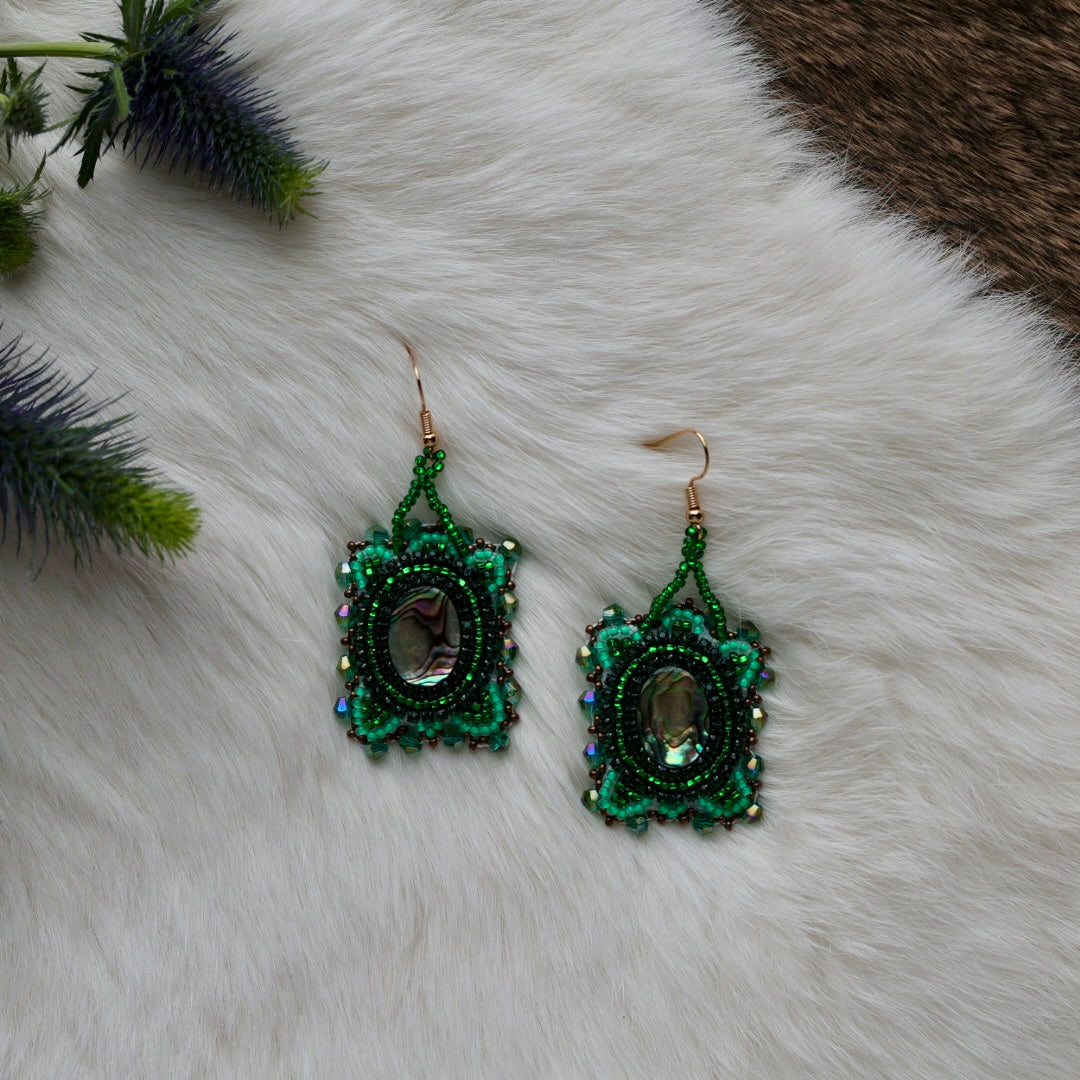 Mercedes G. Abalone Turtle Beaded Earrings