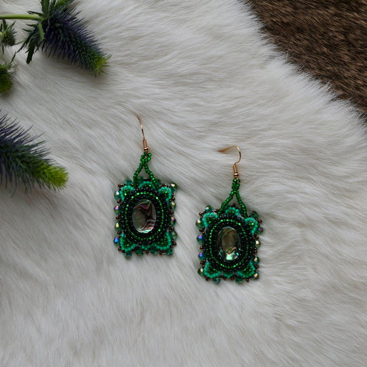Mercedes G. Abalone Turtle Beaded Earrings