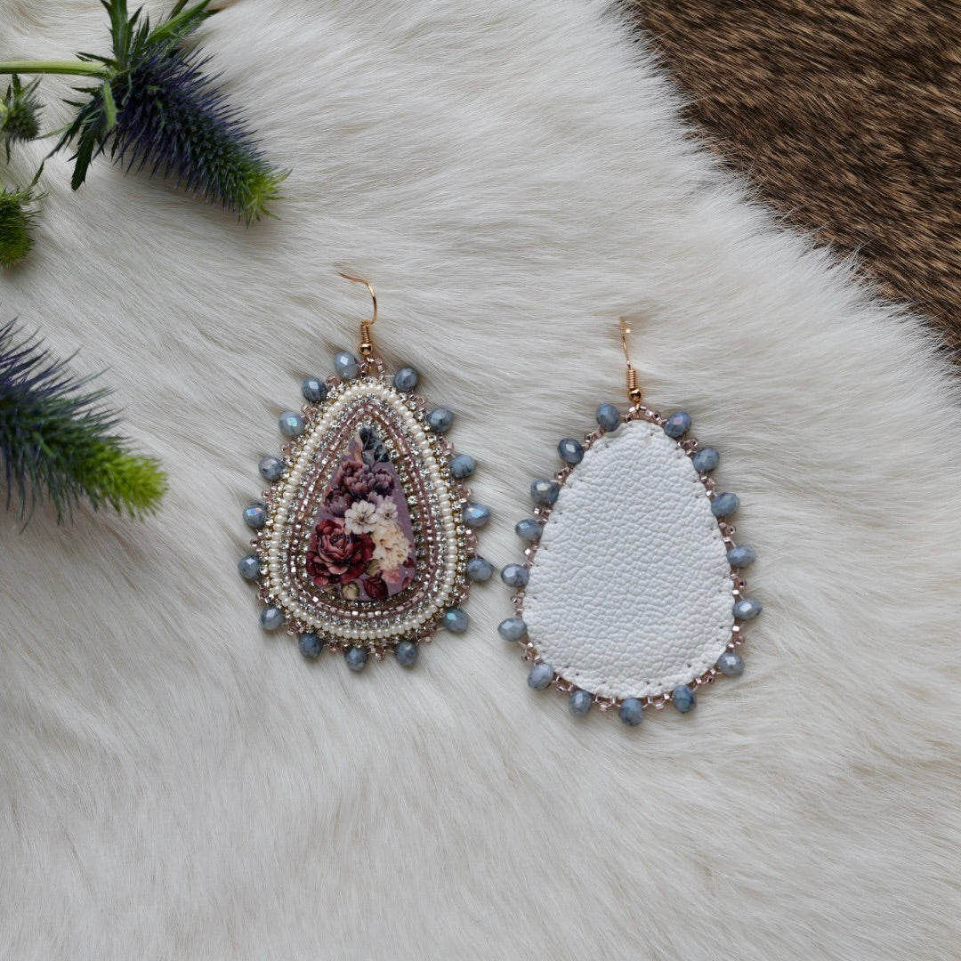 Mercedes G. Teardrop Floral Cab Beaded Earrings