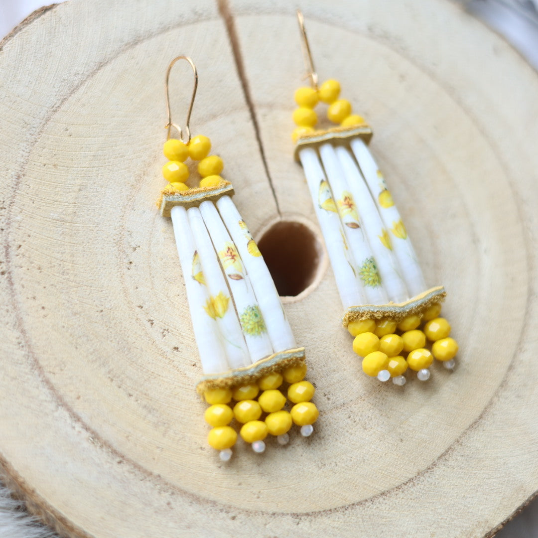 Janet L. Stacked Dentalium Earrings