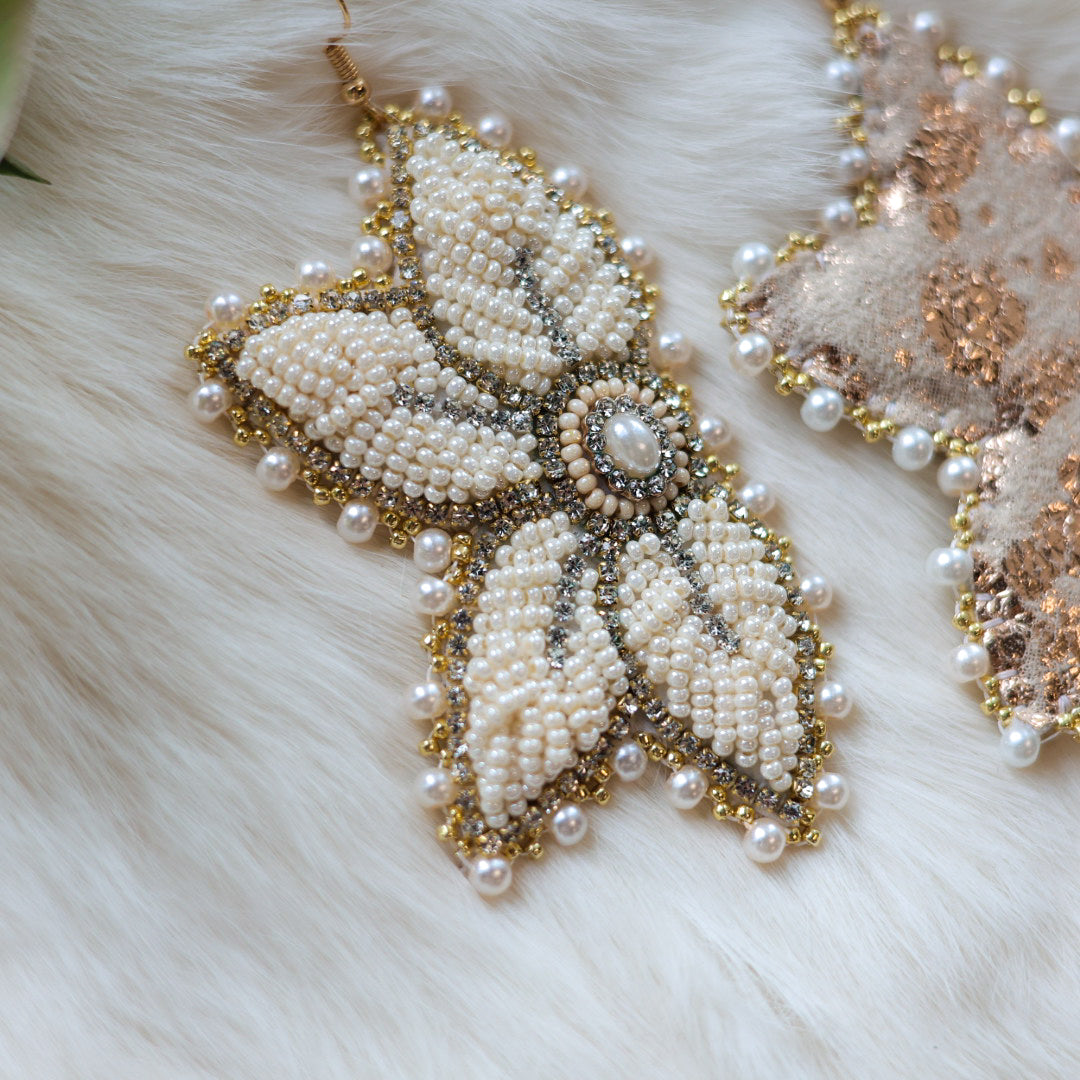 Mercedes G. Pearl Raised Half Floral Earrings Large