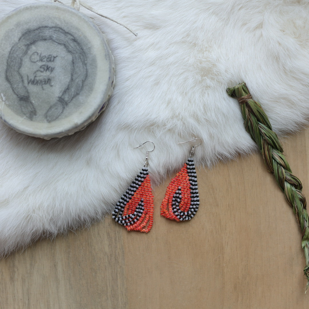 Clear Sky Woman Striped 2.0 Criss Cross Looped Fringe Beaded Earrings