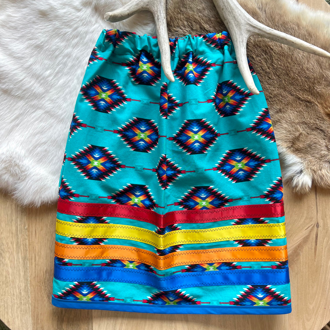 Vi's CREE-ations Teal Geometric Toddler Ribbon Skirt