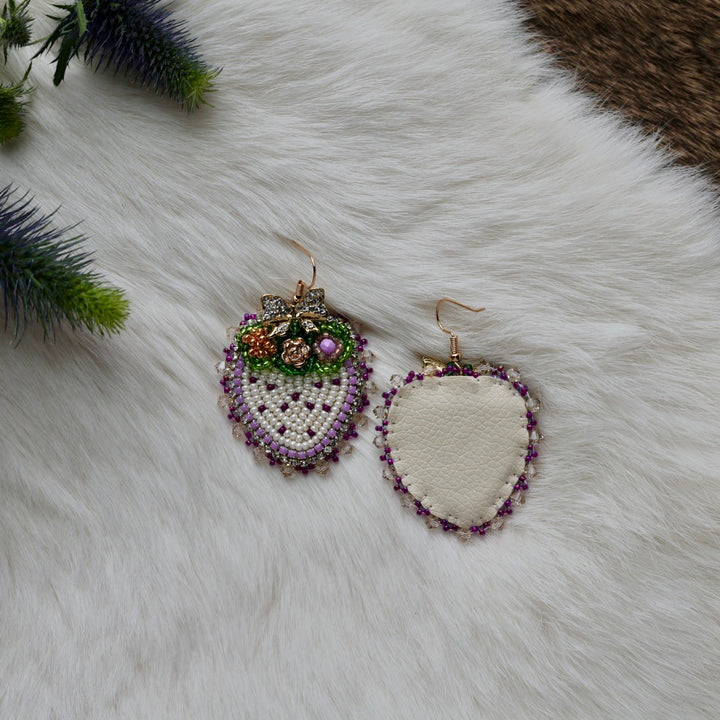 Mercedes G. Purple Strawberry Bow Charm Beaded Earrings