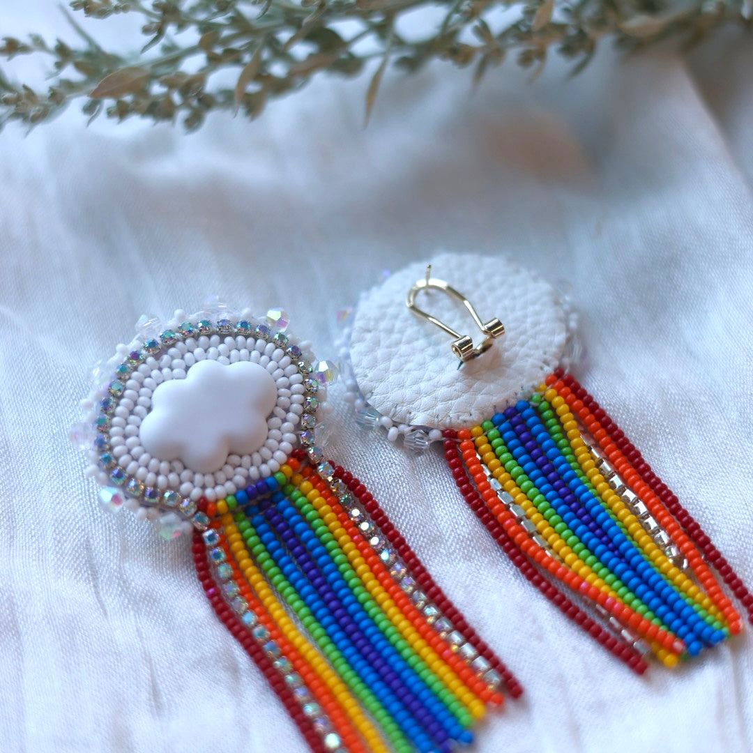 Prairie Beads Rainbow Cloud Fringe Earrings