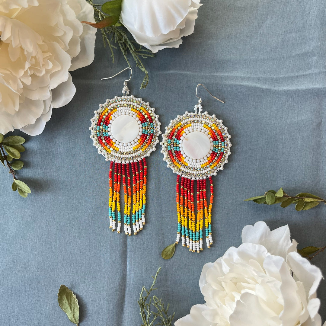 Beading Therapy Shell & Fringe Beaded Earrings