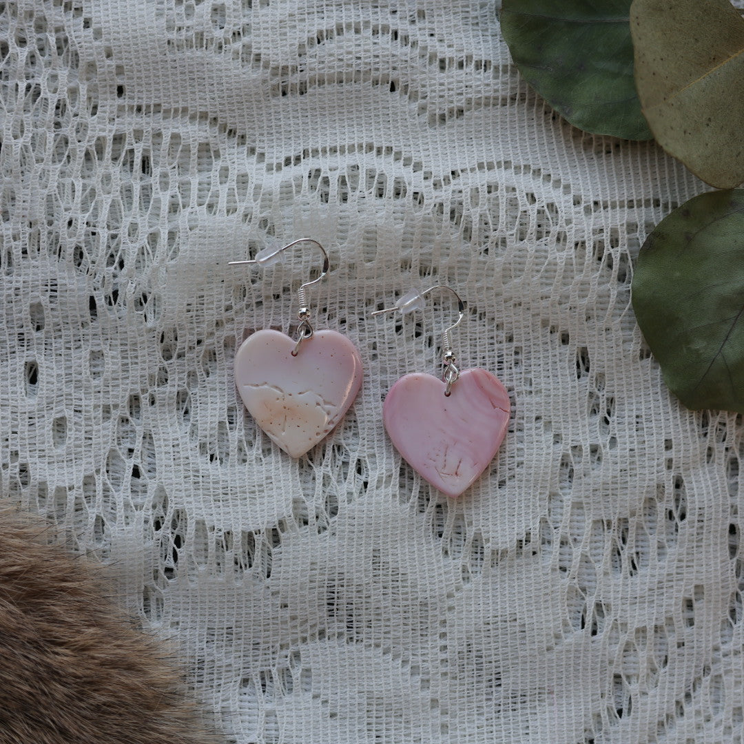 Prairie Sage Beadwork Heart-Shaped Conch Shell Drop Earrings
