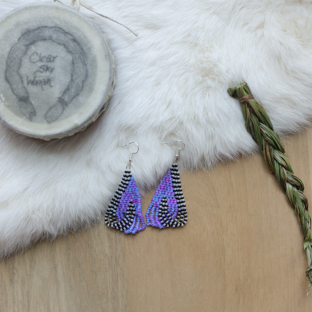 Clear Sky Woman Striped 2.0 Criss Cross Looped Fringe Beaded Earrings