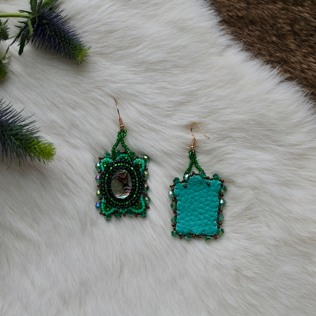 Mercedes G. Abalone Turtle Beaded Earrings