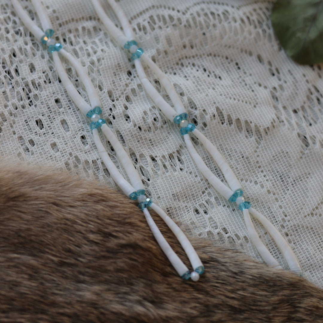 Prairie Sage Beadwork Looping Dentalium Drop Earrings