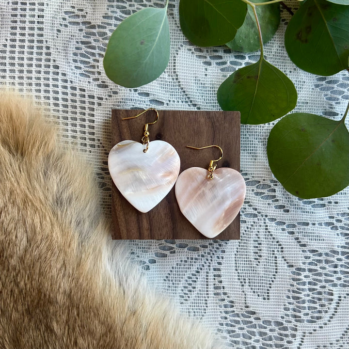 Prairie Sage Beadwork Mother of Pearl Heart Drop Earrings