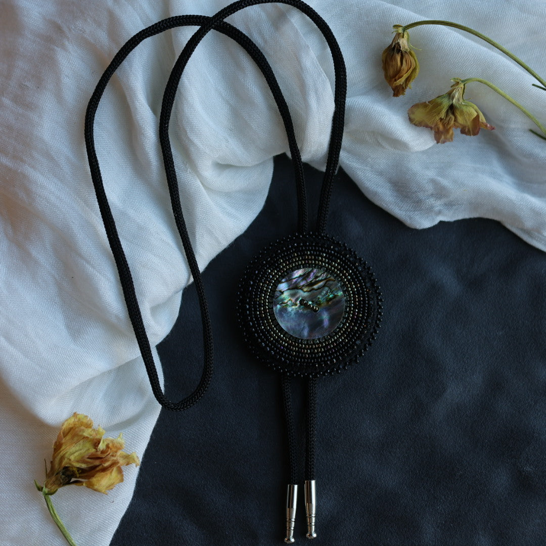 Beth Rose Designs Beaded Abalone Bolo Tie