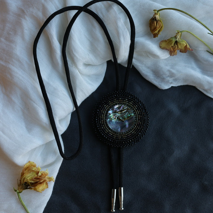 Beth Rose Designs Beaded Abalone Bolo Tie