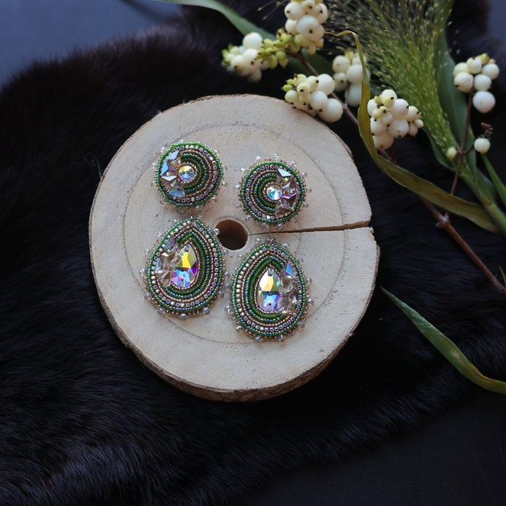 Ironstar Co. Geo Crystal Stud Beaded Earrings